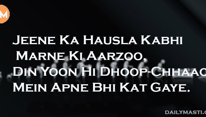 Jeene Ka Hausla Kabhi Marne Ki Aarzoo, Din Yoon Hi Dhoop-Chhaaon Mein Apne Bhi Kat Gaye.