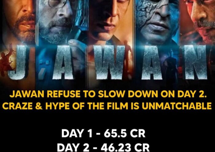 Day 1 box office revenue for JAWAN was 65.5 cr. Day 2 - 46.23 cr GBOC: 131.84 crores in Hindi; NBOC: 111.73 crores